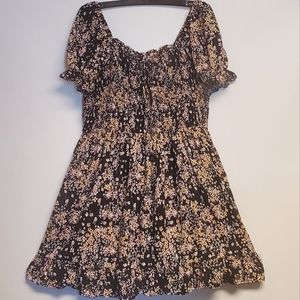 Puffed Sleeve Smocked Feminine Floral Prairie Midi Dress 1X